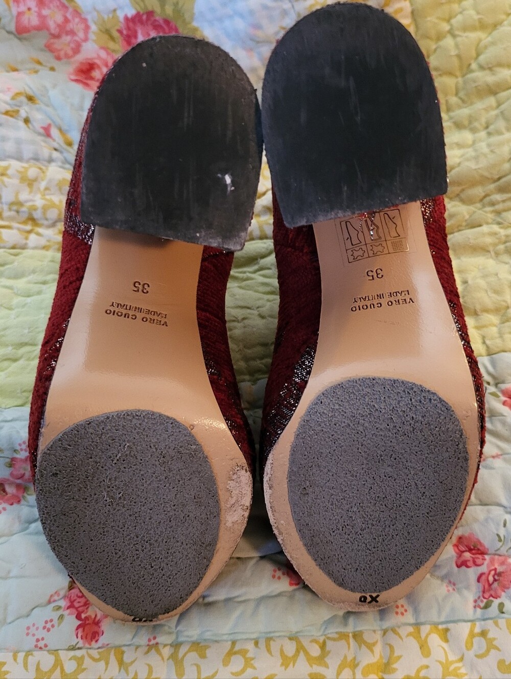 Rose A Pois Red And Silver Tapestry Heel Boots Booties Made In Italy Size 5 - Picture 6 of 6